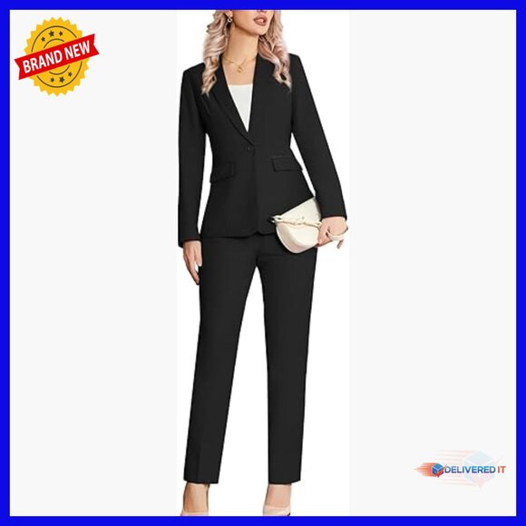 Jackets & Blazers - Slim Fit 2-Piece Suit Set Notched Lapel Blazer Pants Business Office